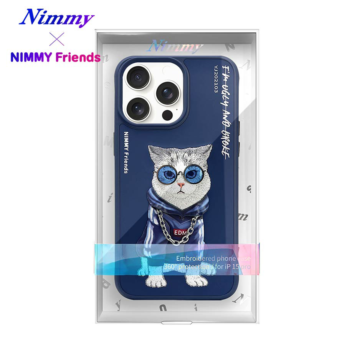 NIMMY iPhone 13 Pro Max · 3D Embroidered Cat Figürlü Gözlük and Zincir Detail Cool Glasses Case · 6