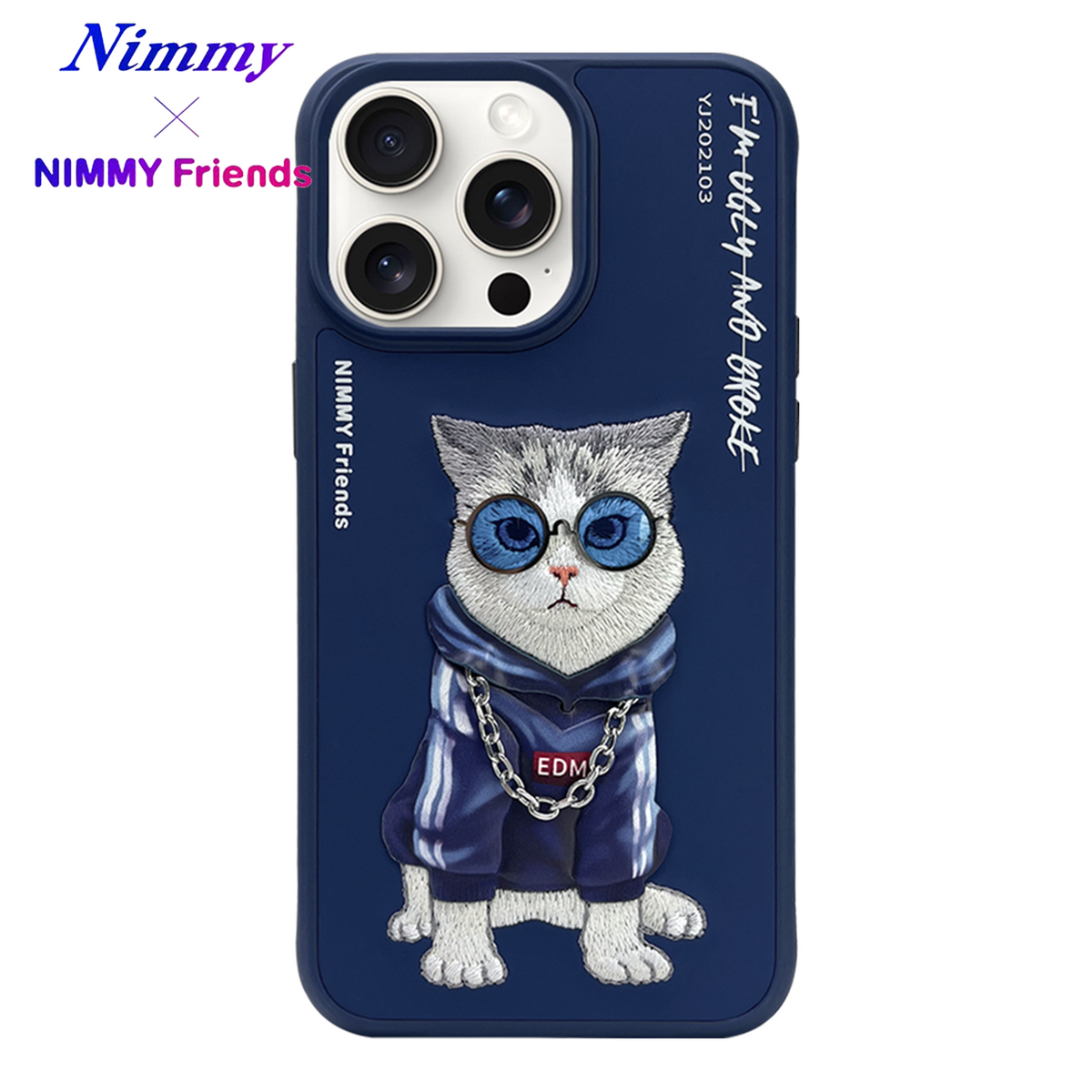 NIMMY iPhone 13 Pro Max · 3D Embroidered Cat Figürlü Gözlük and Zincir Detail Cool Glasses Case · 1