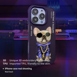 NIMMY iPhone 14 Pro · 3D Embroidered Dog Figürlü Gözlük and Zincir Detail Cool Glasses Case · 5