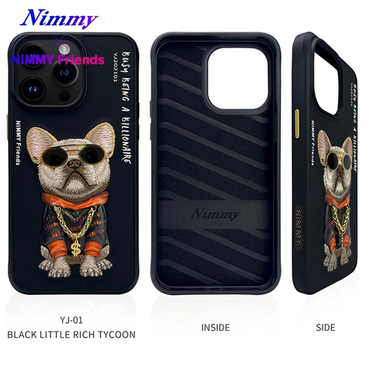 NIMMY iPhone 14 Pro · 3D Embroidered Dog Figürlü Gözlük and Zincir Detail Cool Glasses Case · 2