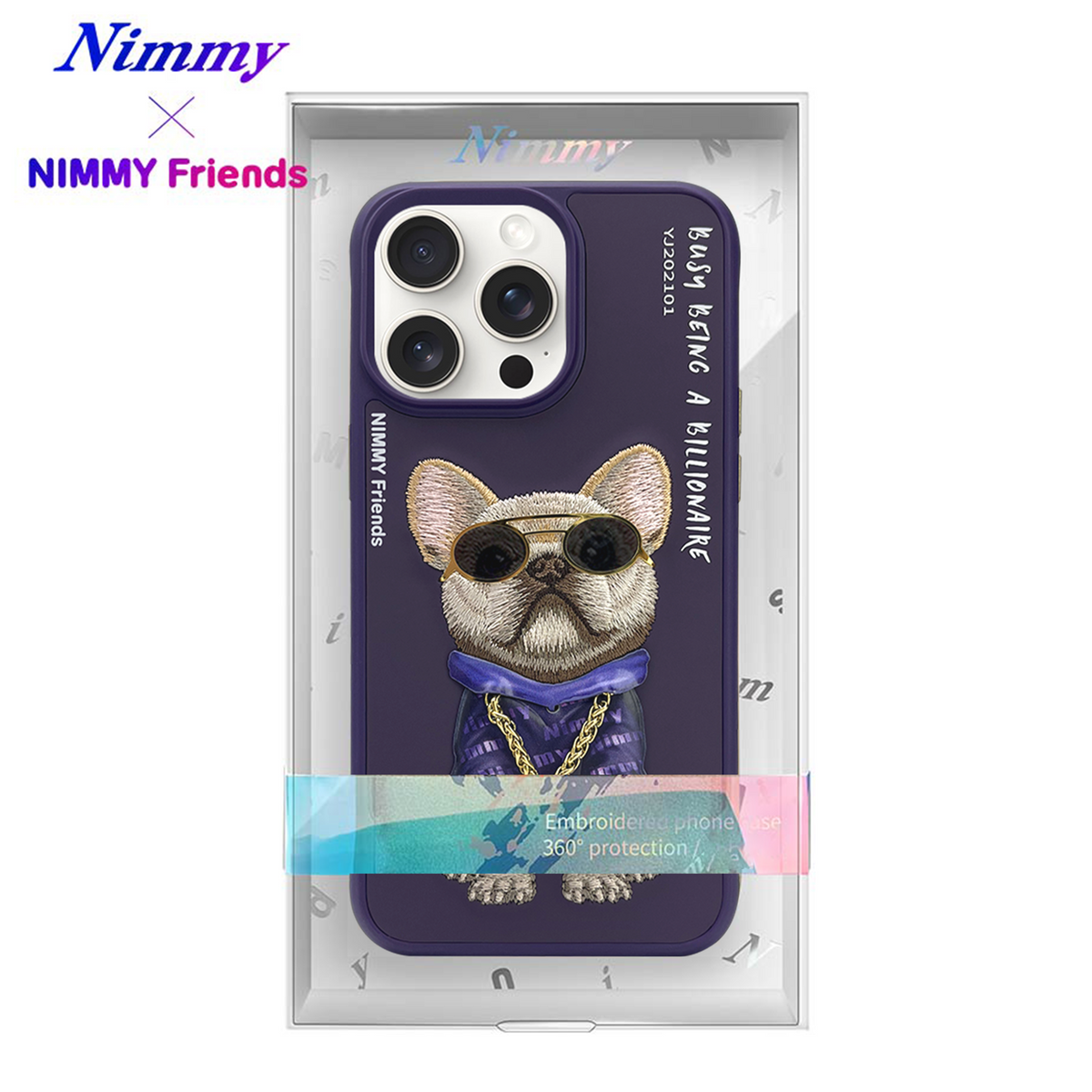NIMMY iPhone 14 Pro · 3D Embroidered Dog Figürlü Gözlük and Zincir Detail Cool Glasses Case · 2