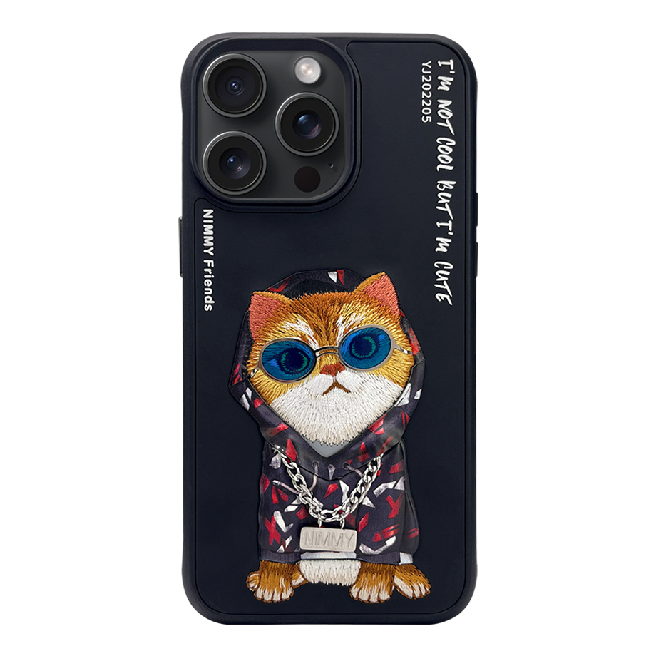 NIMMY · 3D Embroidered Zincir and Glasses Detail Cat Design Case for iPhone 14 Pro Max · 1