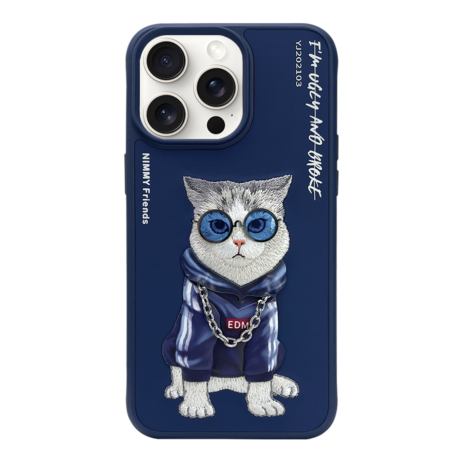 NIMMY · 3D Embroidered Zincir and Glasses Detail Cat Design Case for iPhone 14 Pro Max · 2