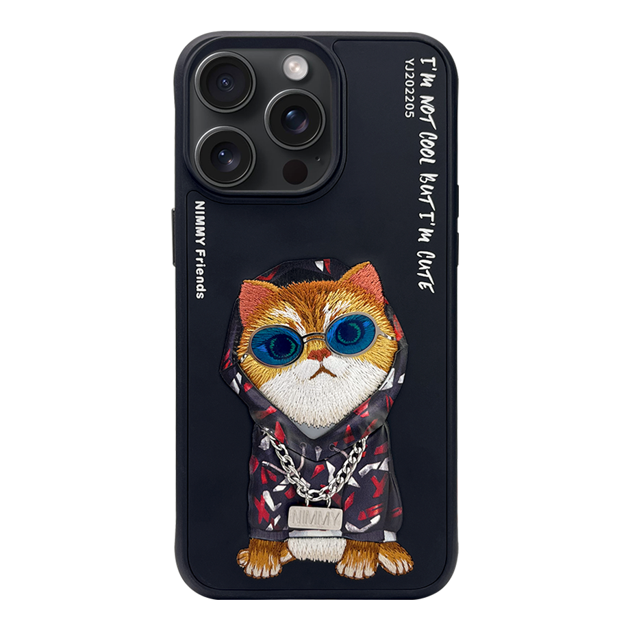 NIMMY · 3D Embroidered Zincir and Glasses Detail Cat Design Case for iPhone 14 Pro Max · 2