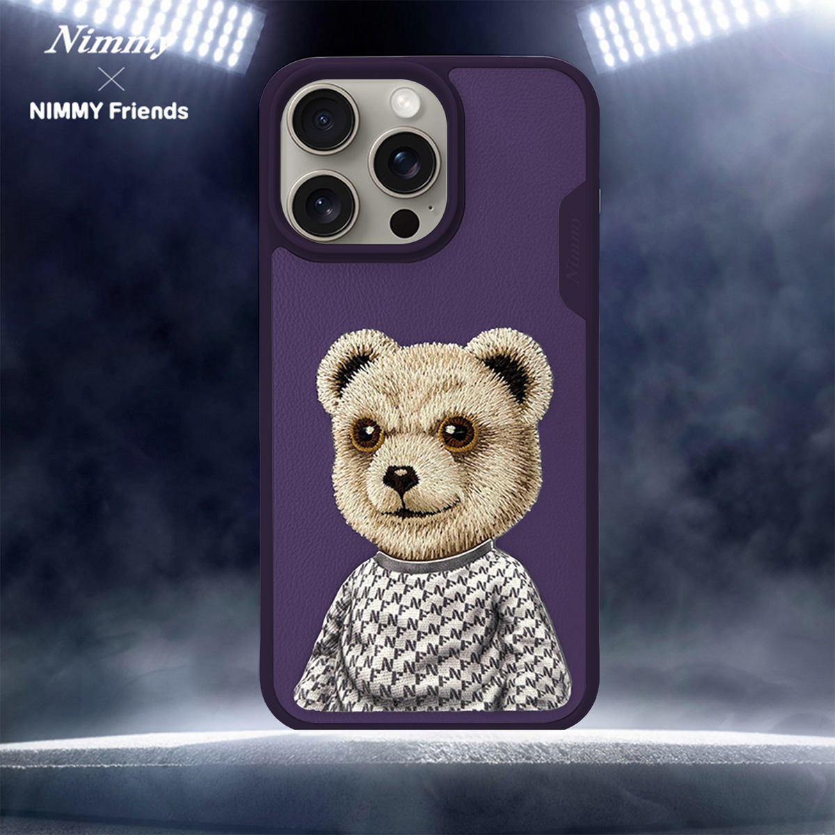 NIMMY iPhone 14 Pro · Faux Leather Üstüne 3D Embroidered and Kıyafet Kabartmalı Ayıcık Case · 3
