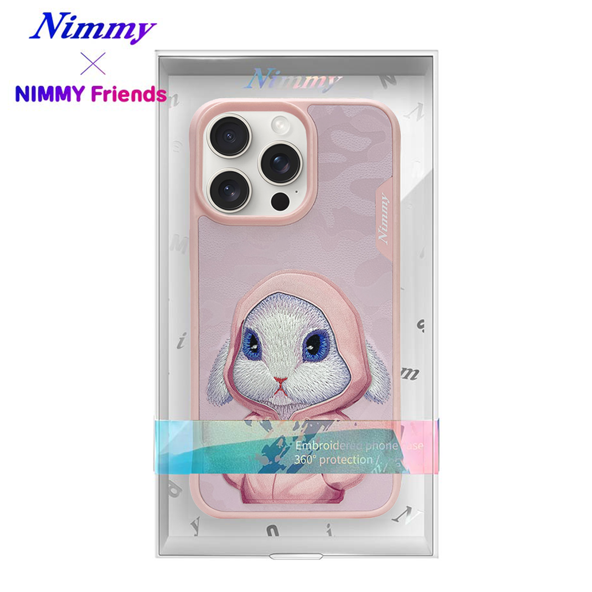 NIMMY iPhone 14 Pro · Faux Leather Üstüne 3D Embroidered and Kıyafet Kabartmalı Tavşan Figürlü Case · 2