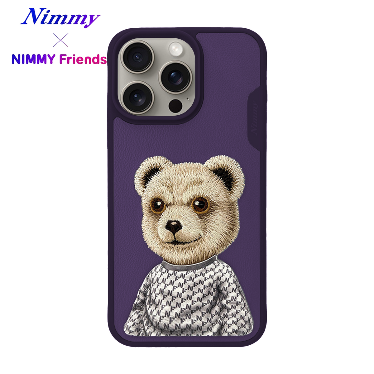 NIMMY iPhone 14 Pro · Faux Leather Üstüne 3D Embroidered and Kıyafet Kabartmalı Ayıcık Case · 1