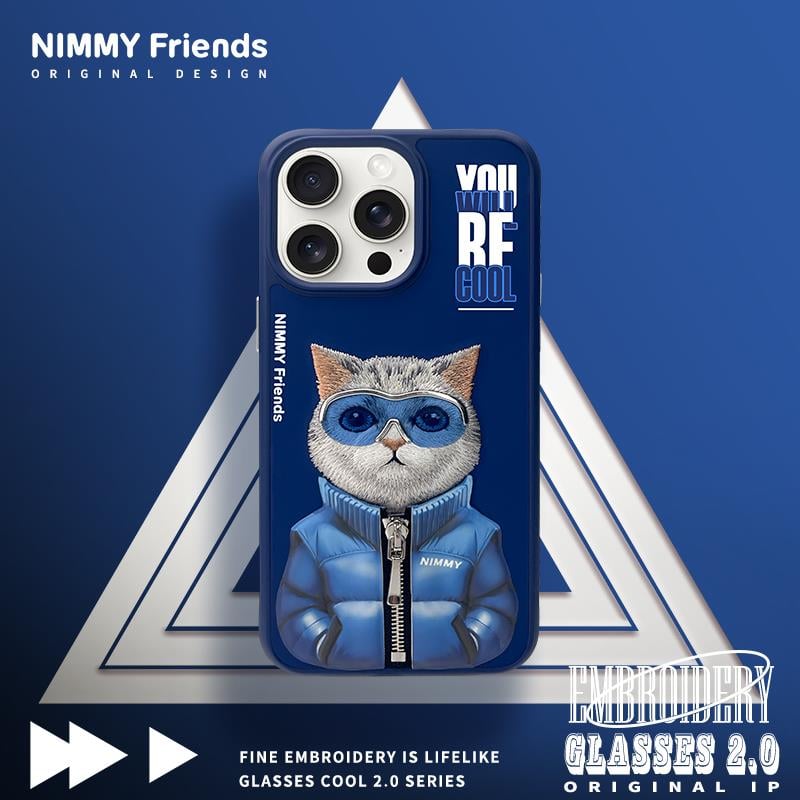 NIMMY · 3D Embroidered Fermuarlı Mont and Glasses Detail Premium Cat Case 2.0 for iPhone 15 · 5