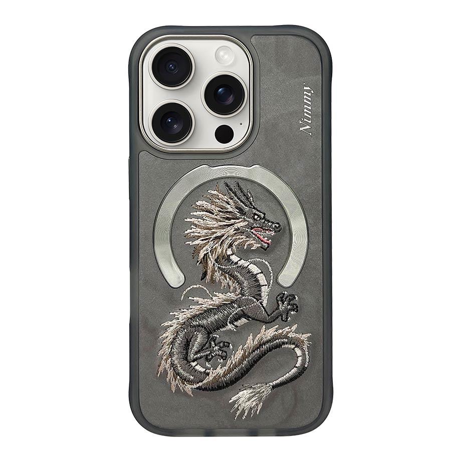 NIMMY · MagSafe-Compatible 3D Embroidered Golden Dragon Patterned Case for iPhone 15 · 2