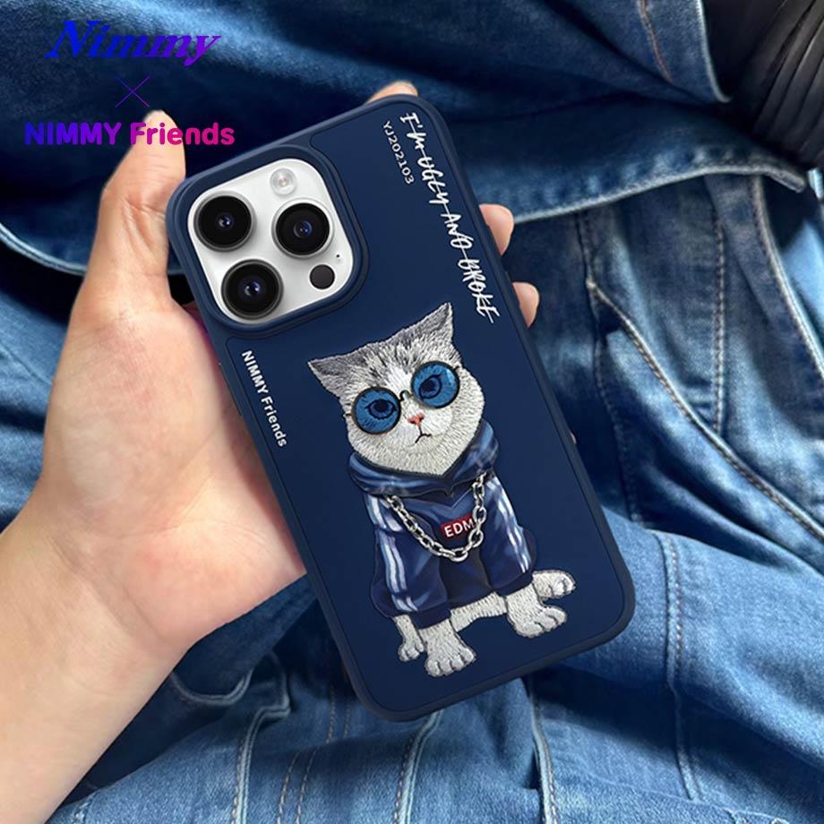NIMMY iPhone 15 Pro · 3D Embroidered Zincir and Glasses Detail Beyaz Cat Design Silicone Case · 6
