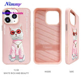 NIMMY · 3D Embroidered Zincir and Glasses Detail Beyaz Cat Design Silicone Case for iPhone 15 Pro · 2