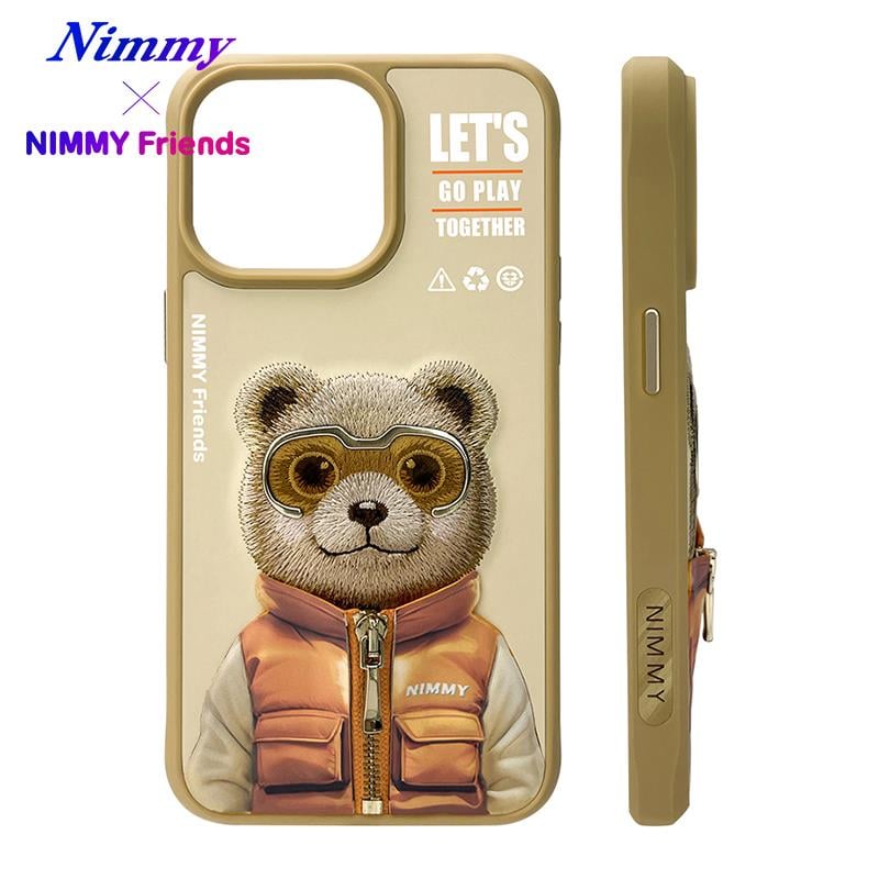 NIMMY iPhone 15 Pro · 3D Embroidered Gözlük and Zipper Detail Ayıcık Patterned Silicone Case 2.0 · 2