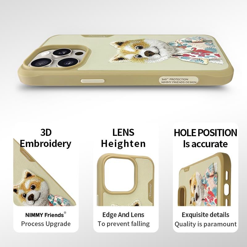 NIMMY · 3D Embroidered Shiba Inu Dog Design Silicone Case for iPhone 15 Pro · 2