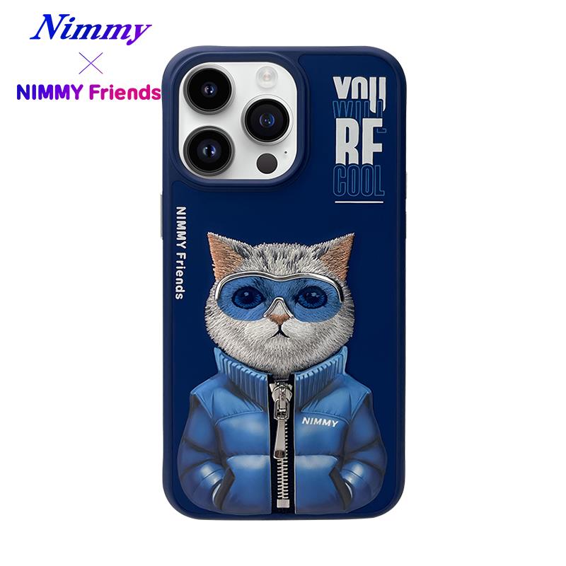 NIMMY iPhone 15 Pro · 3D Embroidered Gözlük and Zipper Detail Cat Design Silicone Case 2.0 · 1