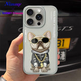 NIMMY 3D Embroidered Kabartma Dog Zincir Gözlük Detay Cool Glasses Silicone Case for iPhone 15 Pro · 8