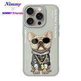 NIMMY 3D Embroidered Kabartma Dog Zincir Gözlük Detay Cool Glasses Silicone Case for iPhone 15 Pro · 2