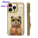 NIMMY iPhone 15 Pro · 3D Embroidered Gözlük and Zipper Detail Ayıcık Patterned Silicone Case 2.0 · 3