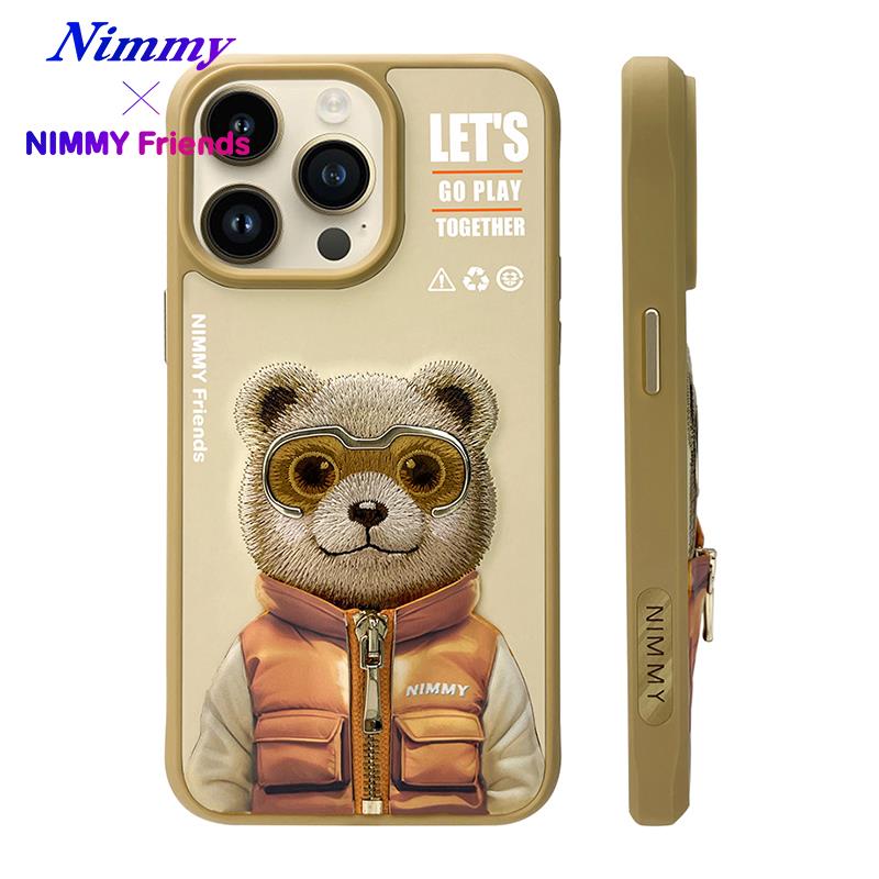 NIMMY iPhone 15 Pro · 3D Embroidered Gözlük and Zipper Detail Ayıcık Patterned Silicone Case 2.0 · 3
