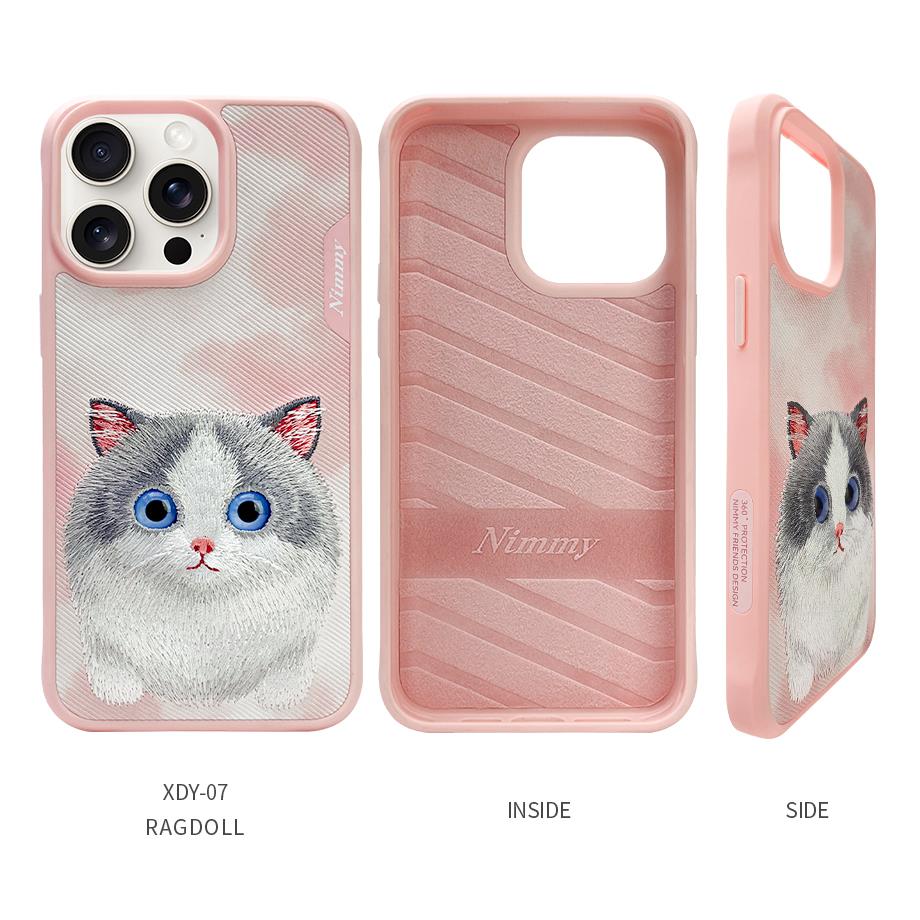 NIMMY 3D Embroidered Cat Kabartmalı Eye Detail Big Eyes Silicone Case for iPhone 15 Pro · 3