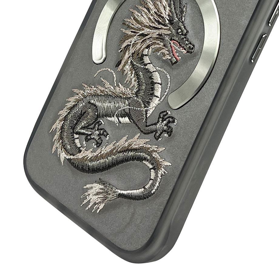 NIMMY · MagSafe-Compatible 3D Embroidered Golden Dragon Case for iPhone 15 Pro · 3