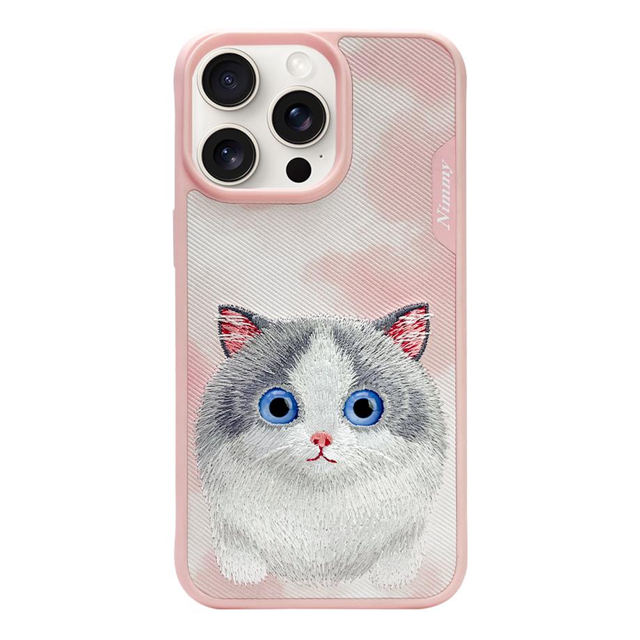 NIMMY 3D Embroidered Cat Kabartmalı Eye Detail Big Eyes Silicone Case for iPhone 15 Pro · 2