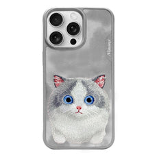 NIMMY 3D Embroidered Cat Kabartmalı Eye Detail Big Eyes Silicone Case for iPhone 15 Pro · 1
