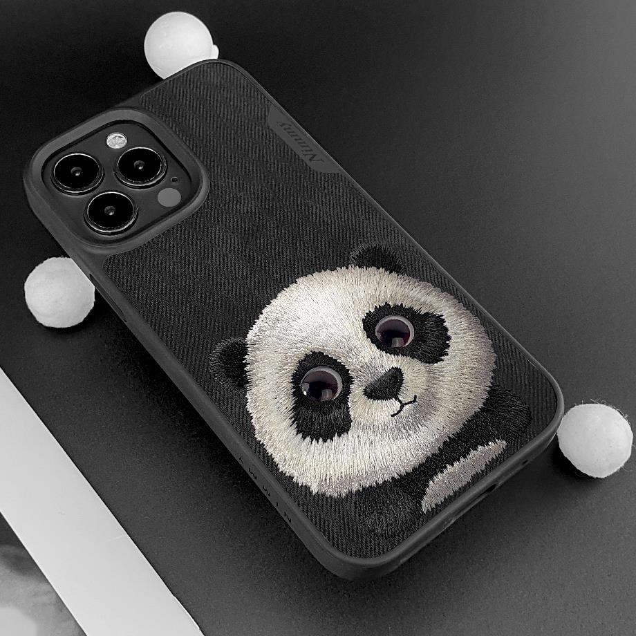 NIMMY · 3D Embroidered Eye Detail Panda Design Silicone Case for iPhone 15 Pro · 3
