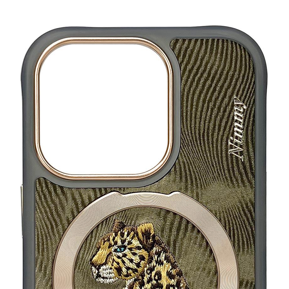 NIMMY · MagSafe-Compatible 3D Embroidered Leopard Case for iPhone 15 Pro Max · 3