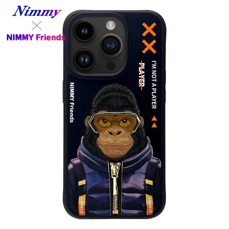 NIMMY iPhone 15 Pro Max · 3D Embroidered Gözlük and Zipper Detail Gorilla Patterned Silicone Case 2.0 · 2