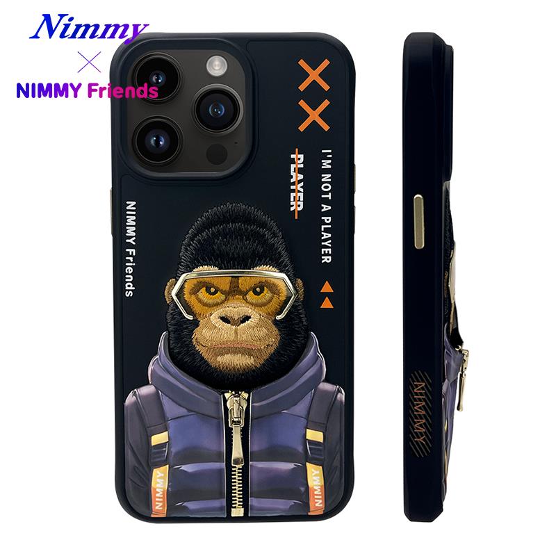 NIMMY iPhone 15 Pro Max · 3D Embroidered Gözlük and Zipper Detail Gorilla Patterned Silicone Case 2.0 · 6