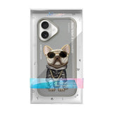 NIMMY 3D Embroidered Gözlük Zincir Aksesuarlı Little Hipster Man Dog Case for iPhone 16 · 9