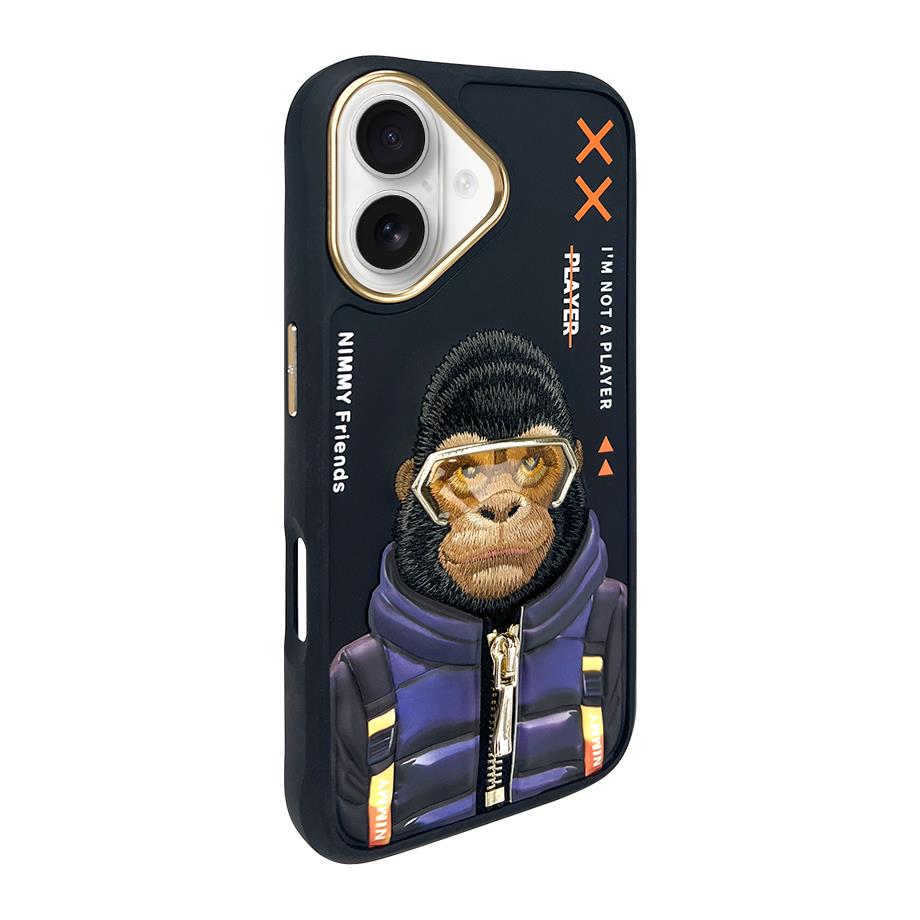 NIMMY · Embroidered Kabartmalı Gözlük and Fermuar Gorilla Patterned Case 2.0 for iPhone 16 · 3