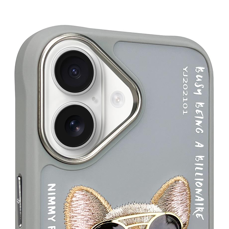 NIMMY 3D Embroidered Gözlük Zincir Aksesuarlı Little Hipster Man Dog Case for iPhone 16 · 6