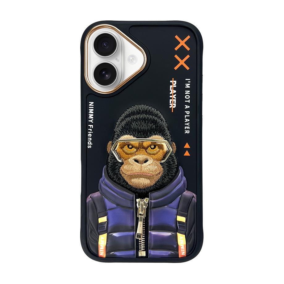 NIMMY · Embroidered Kabartmalı Gözlük and Fermuar Gorilla Patterned Case 2.0 for iPhone 16 · 1