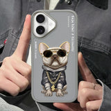 NIMMY 3D Embroidered Gözlük Zincir Aksesuarlı Little Hipster Man Dog Case for iPhone 16 · 3