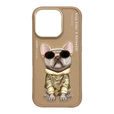 NIMMY 3D Embroidered Gözlük Zincir Aksesuarlı Little Hipster Man Dog Case for iPhone 16 · 1