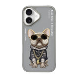 NIMMY 3D Embroidered Gözlük Zincir Aksesuarlı Little Hipster Man Dog Case for iPhone 16 · 2