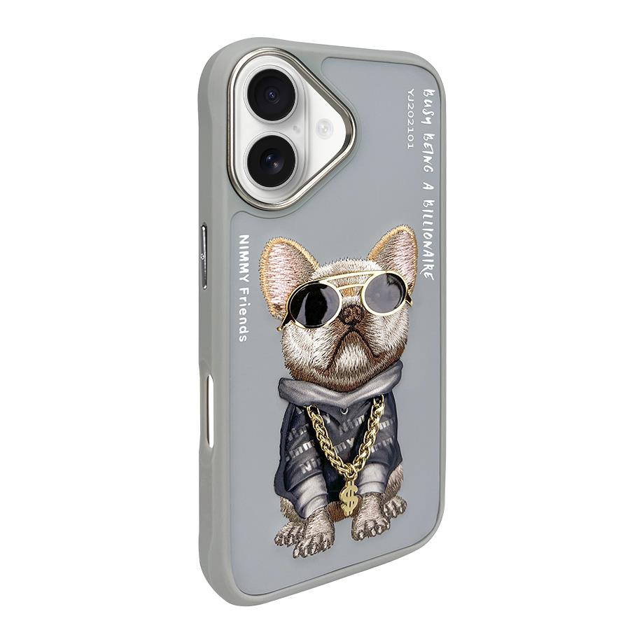 NIMMY 3D Embroidered Gözlük Zincir Aksesuarlı Little Hipster Man Dog Case for iPhone 16 · 5