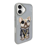 NIMMY 3D Embroidered Gözlük Zincir Aksesuarlı Little Hipster Man Dog Case for iPhone 16 · 5