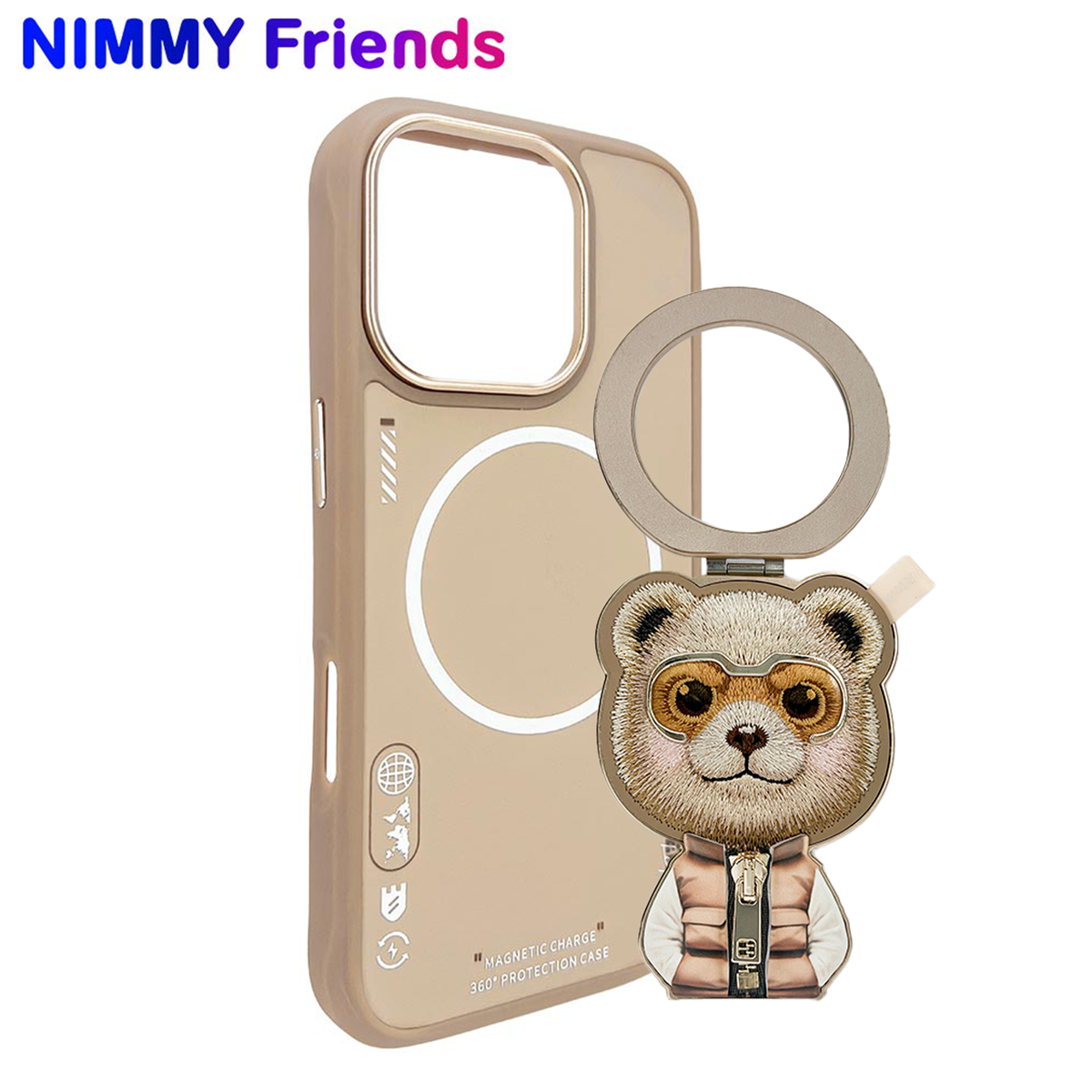 NIMMY 3D Interchangeable MagSafe Stand Embroidered Fermuarlı Ayıcık Aksesuar Case for iPhone 16 Pro · 4