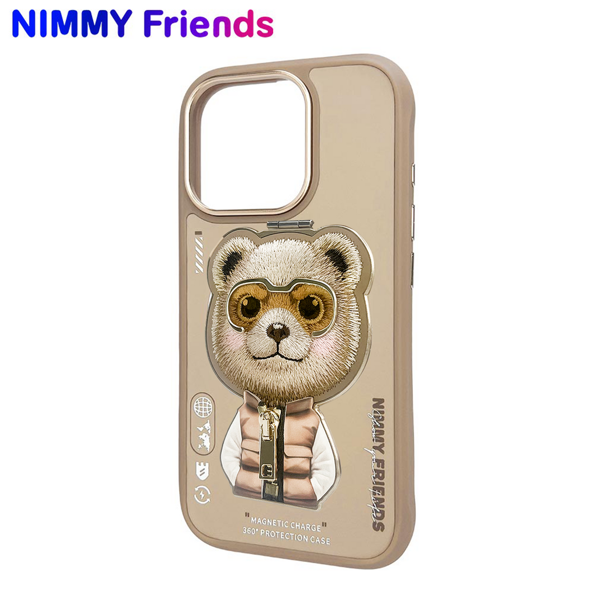NIMMY 3D Interchangeable MagSafe Stand Embroidered Fermuarlı Ayıcık Aksesuar Case for iPhone 16 Pro · 3