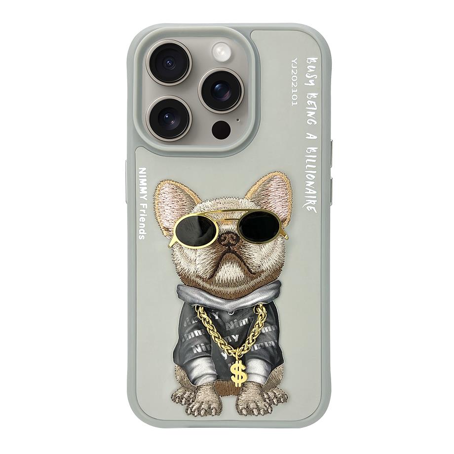 NIMMY 3D Embroidered Kabartmalı Zincirli Gözlük Detay Cool Glasses Dog Case for iPhone 16 Pro · 1