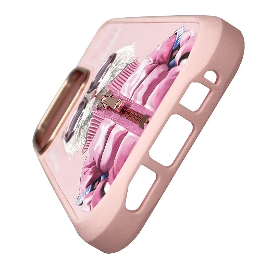 NIMMY · 3D Embroidery Gözlük and Fermuar Decorated Catcik Patterned Silicone Case 2.0 for iPhone 16 Pro · 3