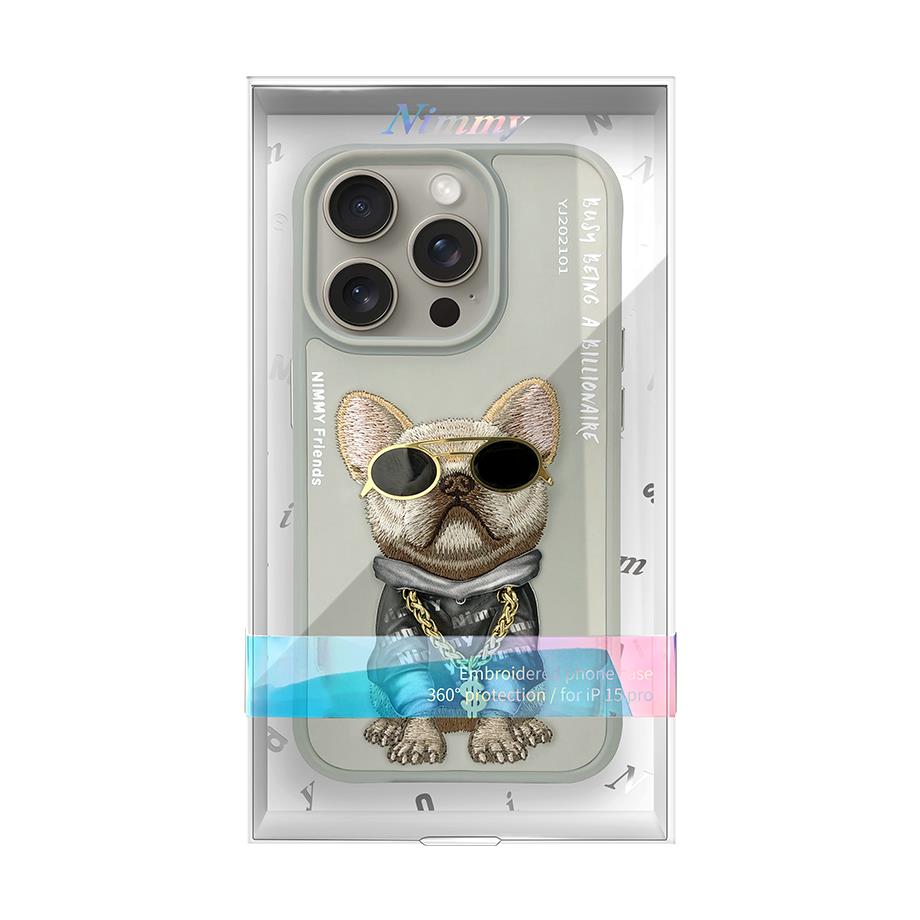 NIMMY 3D Embroidered Kabartmalı Dog Zincir Gözlük Detay Cool Glasses Case for iPhone 16 Pro Max · 3