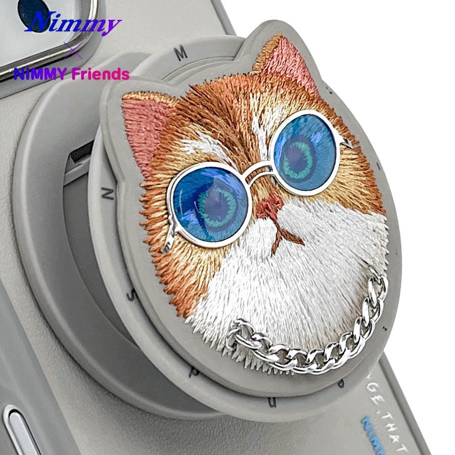 NIMMY Premium 3D Gözlük and Zincir Detail Embroidered Cat Case 2.0 for iPhone 16 Pro · 2