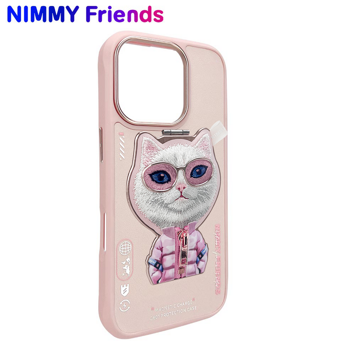 NIMMY iPhone 16 Pro Max · Interchangeable MagSafe-Compatible 3D Embroidered and Fermuarlı Cat Design Case · 2