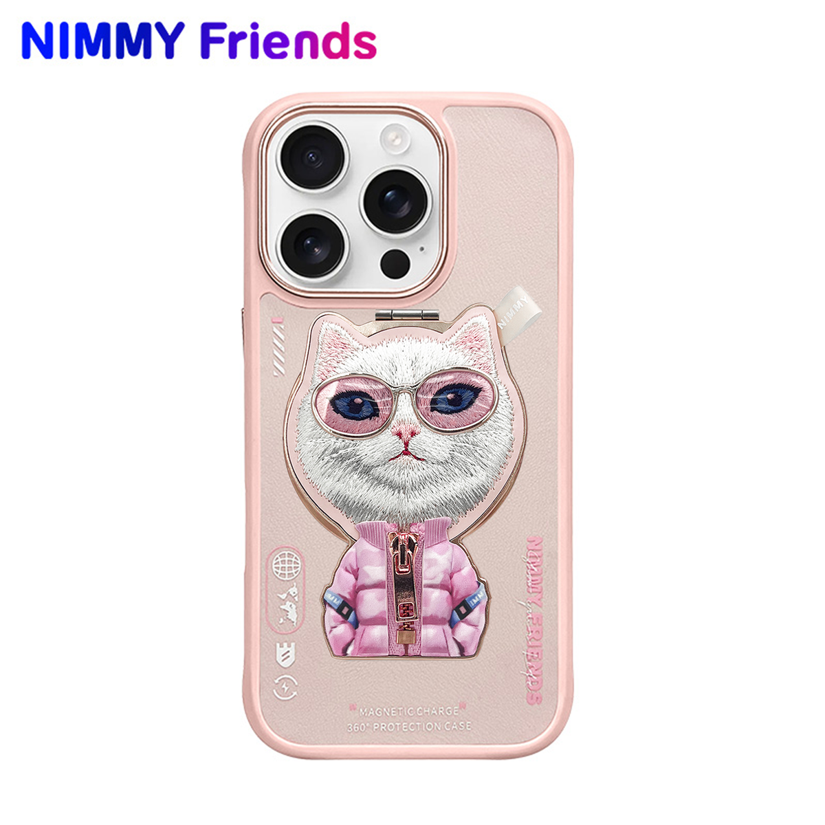 NIMMY iPhone 16 Pro Max · Interchangeable MagSafe-Compatible 3D Embroidered and Fermuarlı Cat Design Case · 1