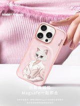 NIMMY · MagSafe-Compatible 3D Embroidered Magnetic Fashion Beyaz Cat Case for iPhone 16 Pro Max · 3