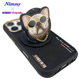 NIMMY Premium 3D Gözlük and Zincir Detail Embroidered Dog Case 2.0 for iPhone 16 Pro Max · 2