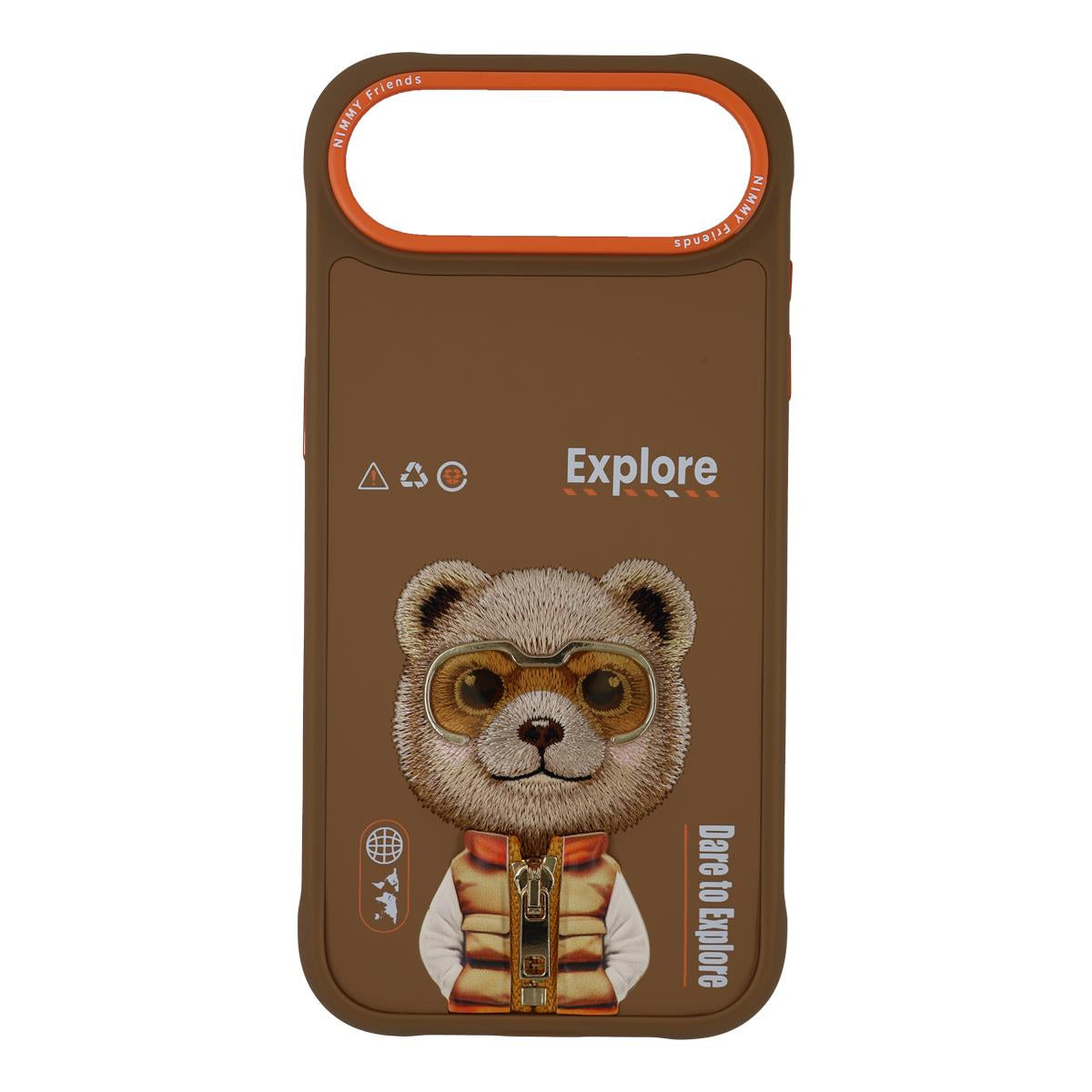 NIMMY iPhone 17 Air · 3D Embroidery Gözlük and Fermuar Decorated Ayıcık Patterned Silicone Case 2.0 · 1